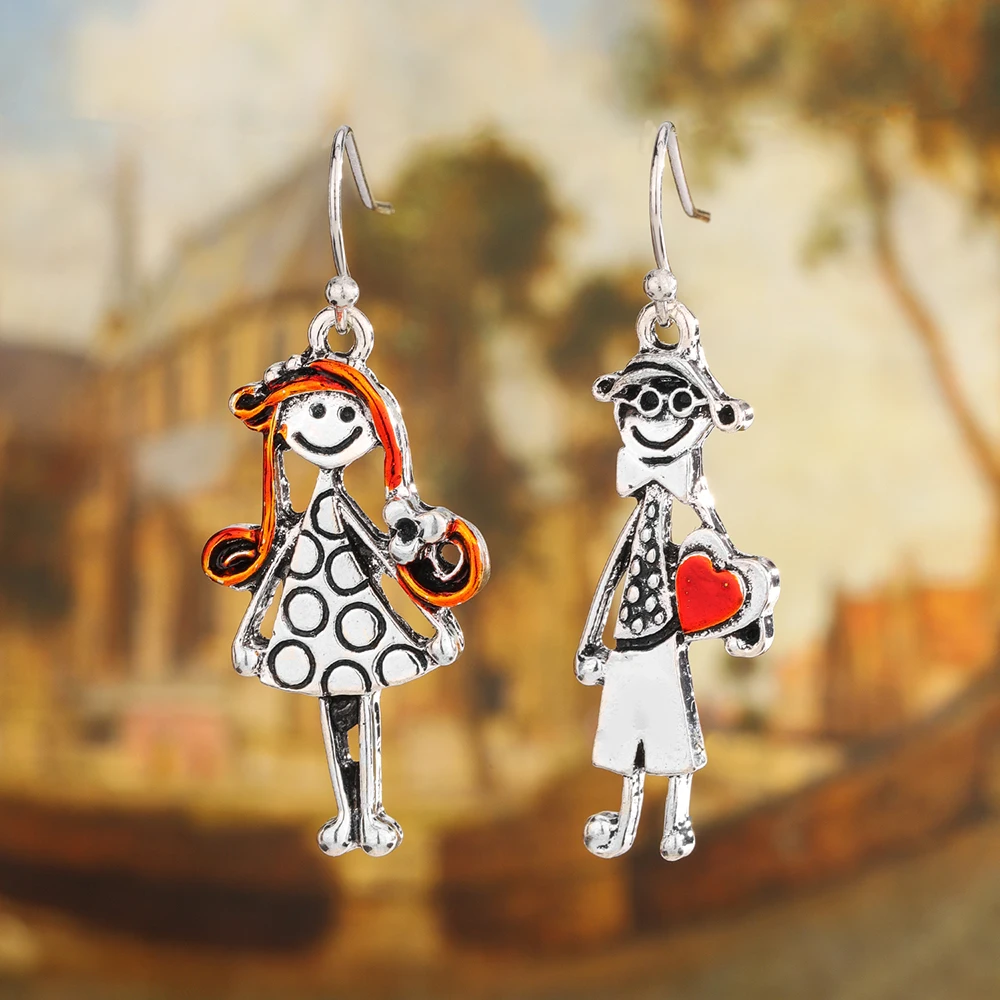 Retro and playful colorful oil dripping earrings for boys and girls, asymmetrical earrings, niche design, three-dimensional