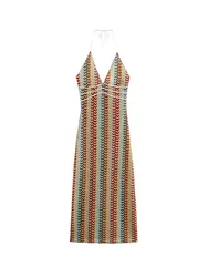 2025 Deep V-neck Summer Dresses For Women Sexy High Waisted Sleeveless Backless Halter Vestidos New Lady Elegant Party Prom