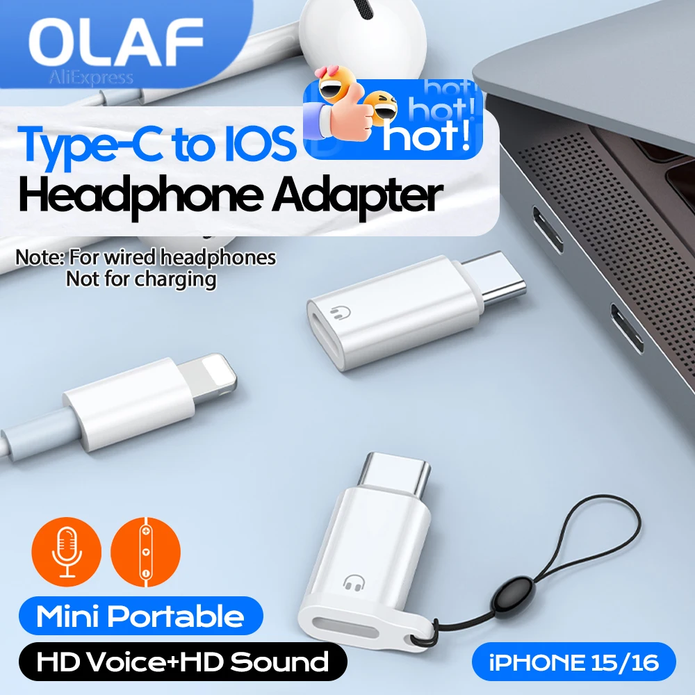 Type-C to Lightning Wired Headphones Adapter Support Music Calling Line Control USB C Male to IOS Female Audio Aux Converter