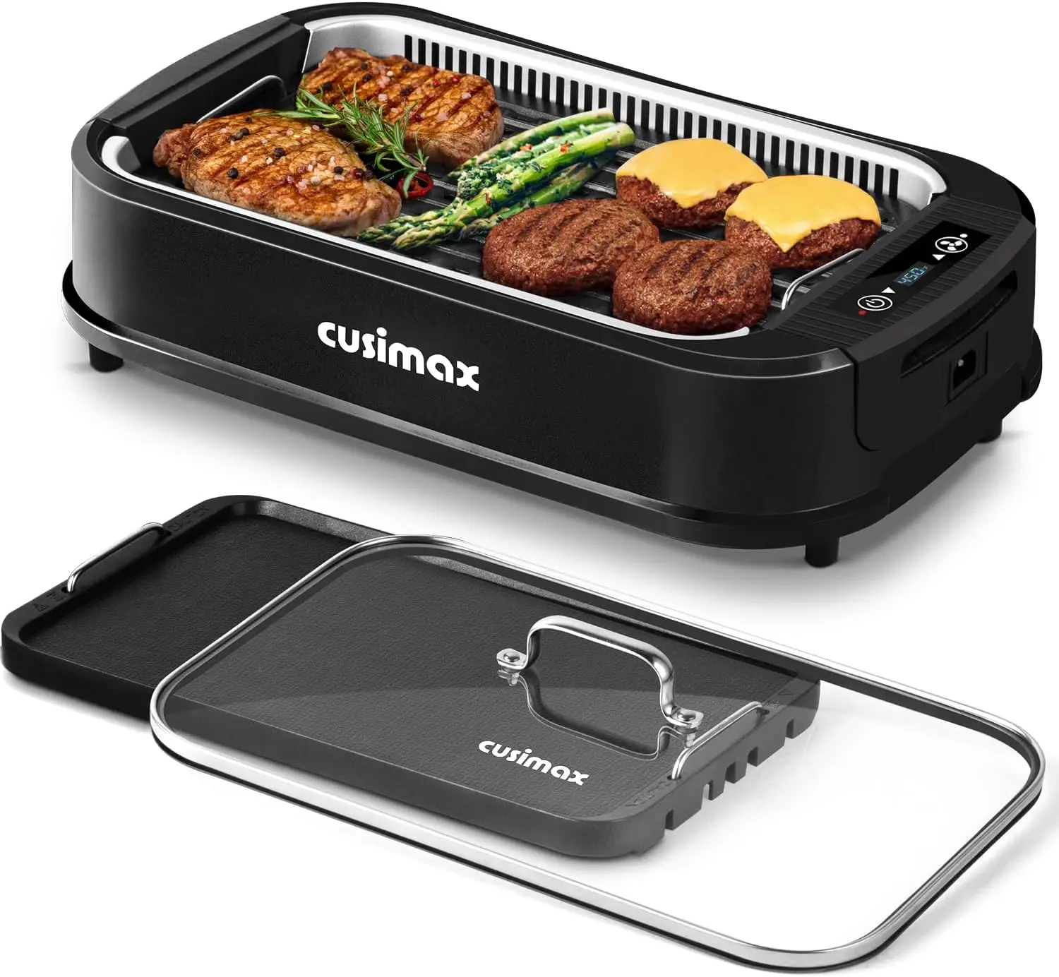 

Smokeless Grill Indoor, 1500W Electric Grill Griddle Korean BBQ Grill with LED Smart Display & Tempered Glass Lid