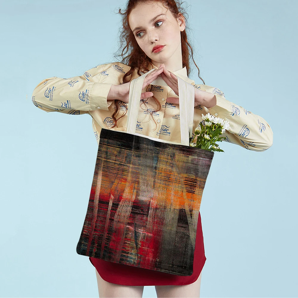 Fashion Ladies Tote Handbag Foldable Reusable Cloth Shopper Casual Student Women Canvas Harajuku Geometric Shopping Bag