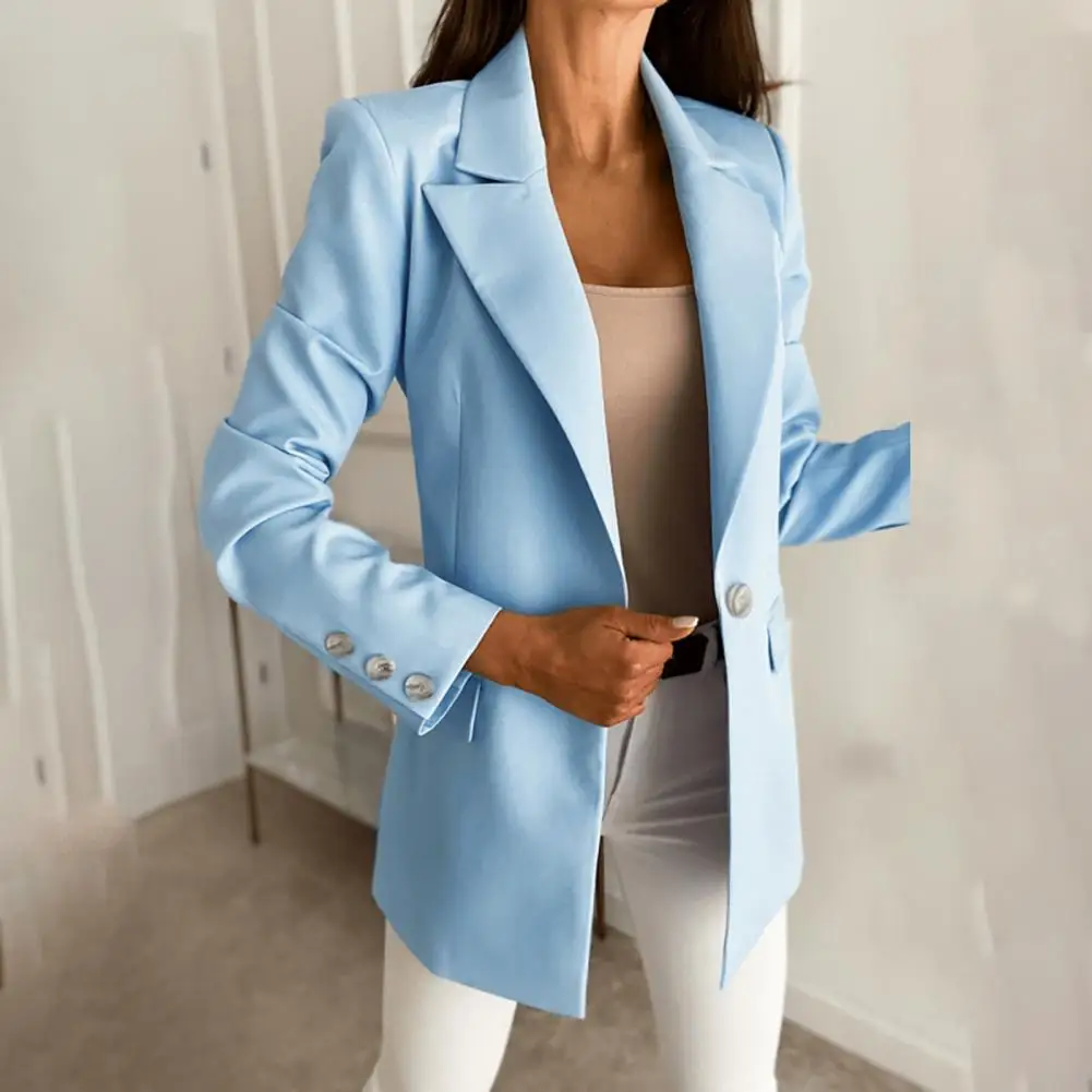 Office Fashion 2022 Blazer Woman Jacket Solid Color One Buttons Autumn Winter Turndown Collar Long Sleeve Suit Jacket Streetwear