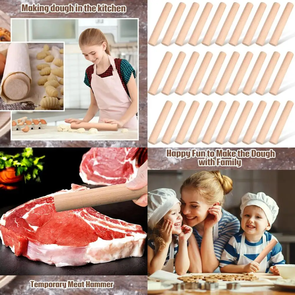 

Mini Wooden Rolling Pins Set of 30, 6.3 Kitchen Tool for Dough, Pasta, Bread, Pastry, Cookies, Pizza, Pie
