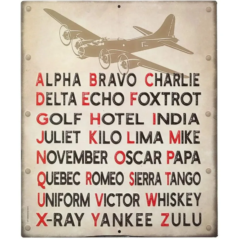 Open Road Brands Pilot Code Phonetic Alphabet Embossed Metal Sign Wall Decor Mancave Tin Sign 12x8 Inch