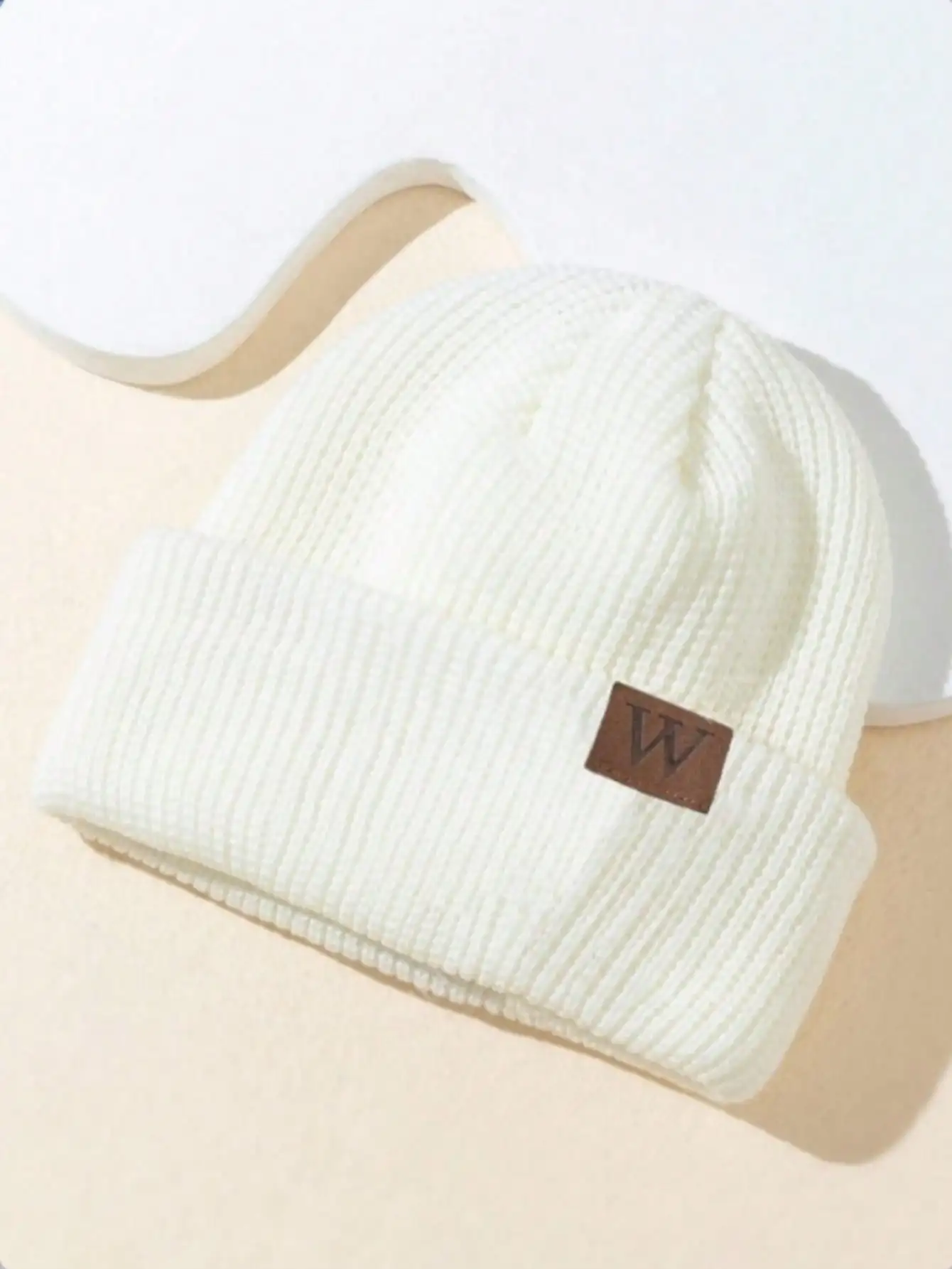 Unisex Fashion Transformable Men's Leather Label W Knit Beanie Hat Suitable For Autumn/Winter Daily Wear And Keeping Warm