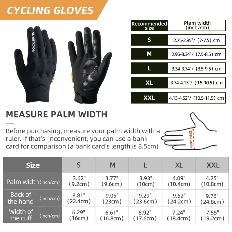 ROCKBROS Winter Gloves Touch screen Windproof Bike Cycling Gloves Full Finger Ski Non-Slip Warm Sports Motorcycle Hiking Gloves