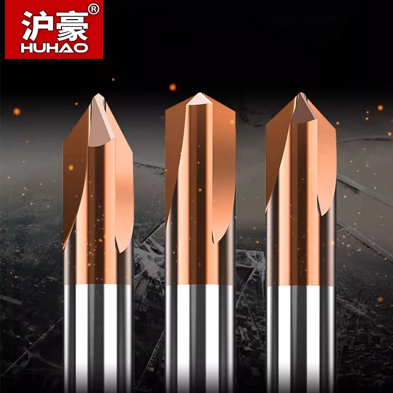 HUHAO Carbide Chamfering End Mills 3 Flutes HRC65 Chamfering Milling Cutter 60/90/120 Degree CNC Metal Tools Engraving Milling