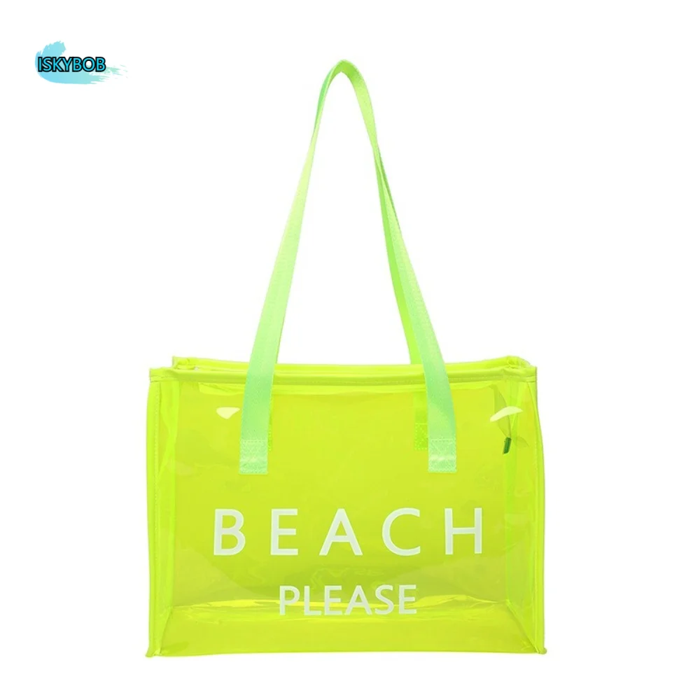 

Fashion PVC Transparent Tote Bag Zipper Waterproof Jelly Handbag Cosmetic Bag Reusable Letter Shoulder Bag Vacation