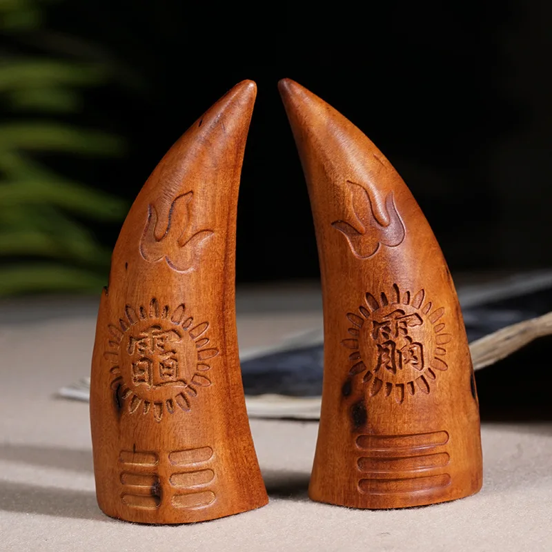 Natural lightning-struck jujube wood cup, sacred wooden craft, hand-held piece, ox and sheep horn hexagram
