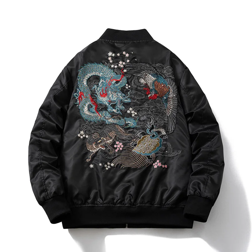 

Bomber Jackets Men Dragon Embroidery Baseball Coats Outwear Hip Hop Windbreaker Coats Spring Autumn Winter Sukajan Y1