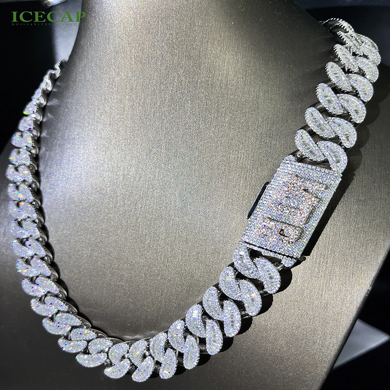 Selling Sterling Silver Cuban Chain Necklace Ice Out Through Diamond Testing Moissanite Hip Hop Chunky Cuban Chains