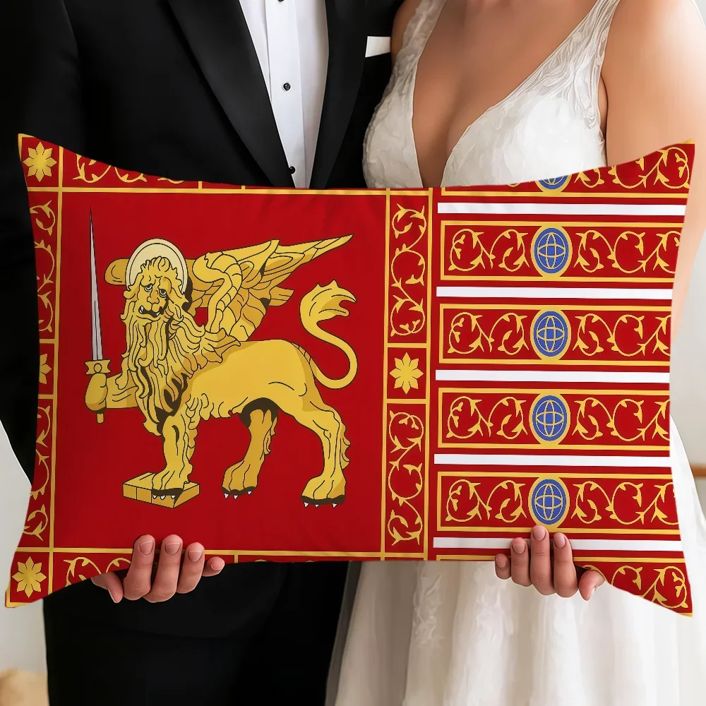 Republic Of Venice Lion Red Golden Cushion Cover Soft Rectangle Home Sofa Living Room Decor Dorm Bedside Hogar Pillowcase Gift