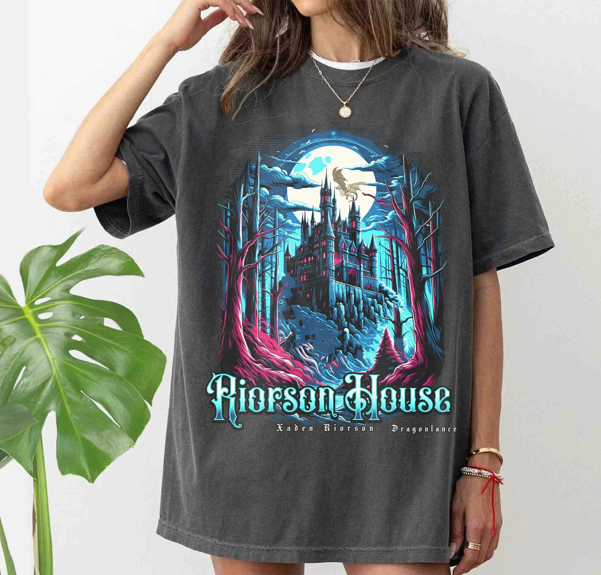 Xaden Riorson House Printed T-shirt Women and Men Fantasy Gothic Style Top Spring/Summer Loose Short Sleeve Unisex T-shirt