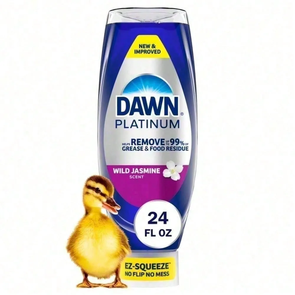 La Mejor Opción para el Hogar | Nueva Fórmula Mejorada con Poderosa Capacidad para Combatir la Grasa, Jabón para Platos Dawn Platinum EZ Squeeze, Aroma a Jazmín Silvestre | Atracción de grasa similar a la de un imán para menos esfuerzo de fregado | Suave con las manos, versátil para la limpieza de toda la casa. Ideas de regalos.