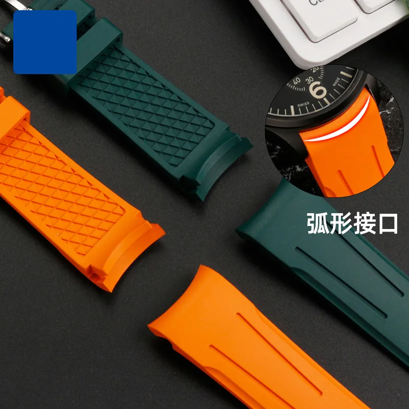 FKM tali jam tangan Fluorine karet untuk Tissot 1853 Starfish Diving Omega Seamaster 300 gelang jam Universal ujung melengkung 20 22m