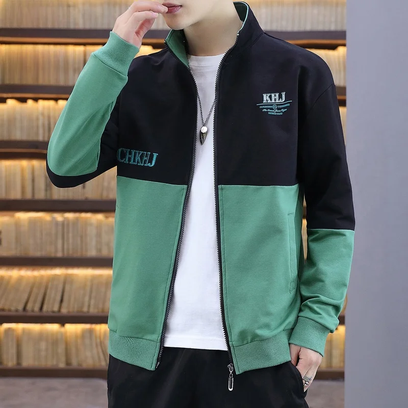 

Повседневная спортивная толстовка для мужчин, новинка весеннего сезона, модная, с длинными рукавами, на молнии, удобная, свободного кроя, из смеси хлопка и полиэстера