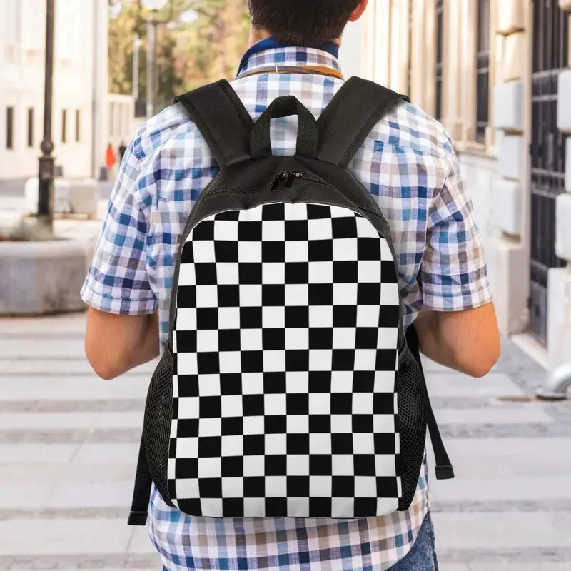 Customized Black And White Checkered Travel Backpack School Laptop Bookbag Geometric Checkerboard College Student Daypack Bags