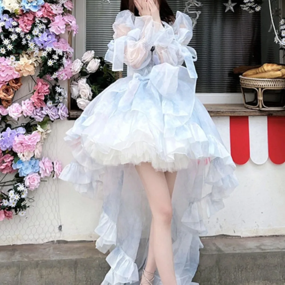 

Pettiskirt Dress Fairy Super Mori Puff Sleeve Trailing Lolita Skirt Birthday Adult Ceremony for Women Summer