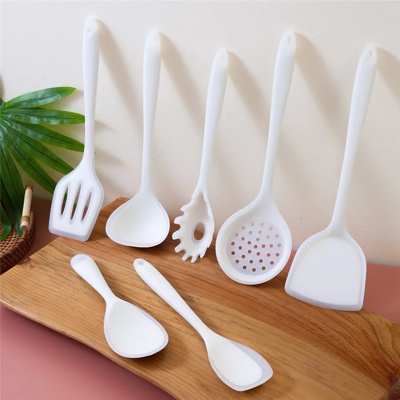 

7 Pc Non Stick Silicone Utensil Set For Cooking And Baking Pot Spatula Kitchen Multifunctional Cooking Utensils Durable-New