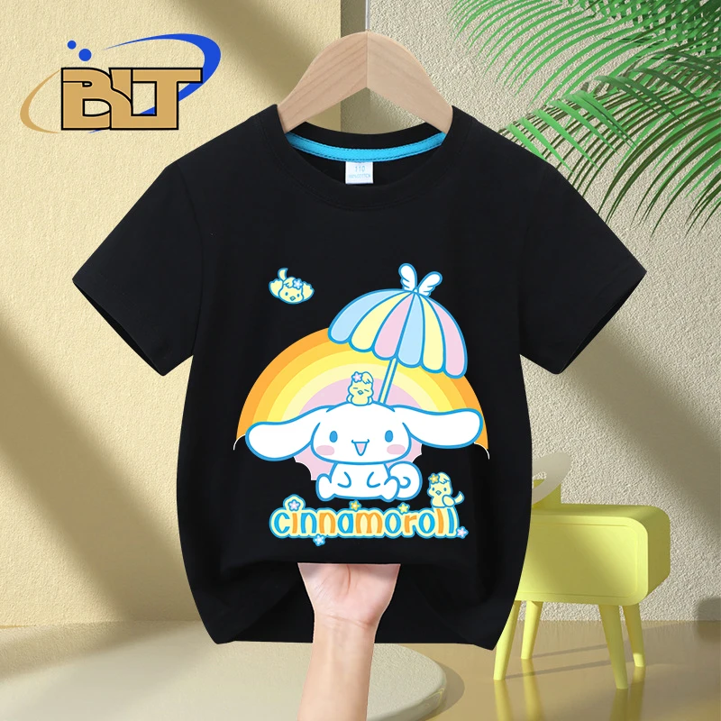

Cute Cinnamoroll printed children's clothing kids cotton T-shirt black short-sleeved casual top