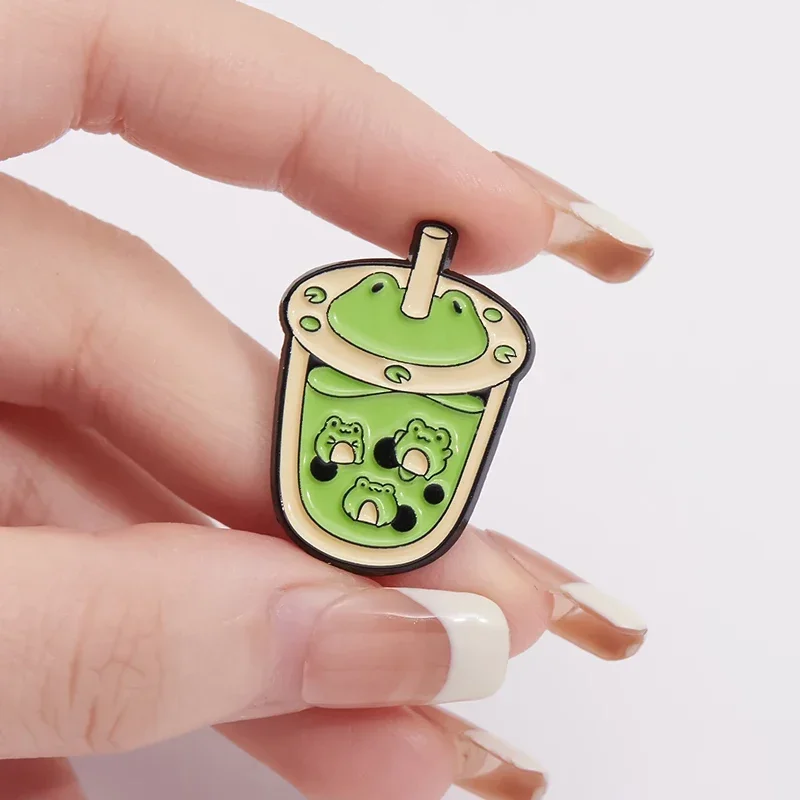 Cartoon Animal Pearl Bobo Milk Tea Enamel Pin Cute Hippo Fox Frog Dog Cup Brooches Lapel Backpack Badges Jewelry Pin Wholesale view 4