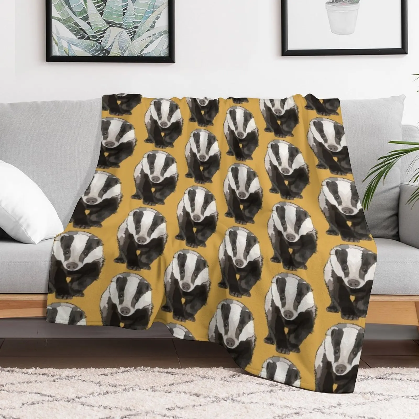 Mustard Ochre Badger by www.BeeFoxTree.com Throw Blanket Designers Bed linens Soft Luxury Blankets