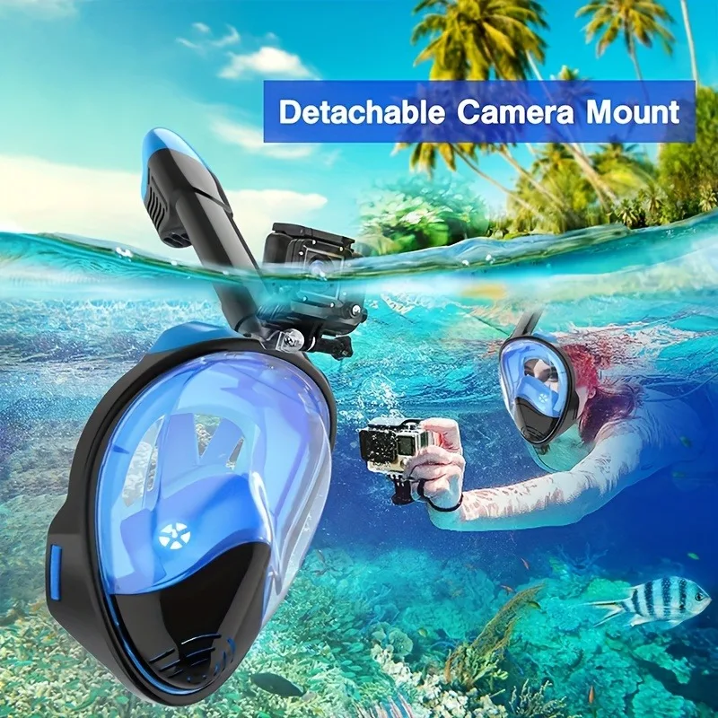Full Face Snorkel Mask Snorkeling Gear with Detachable Camera Mount Panoramic 180° View Anti-Fog Anti-Leak
