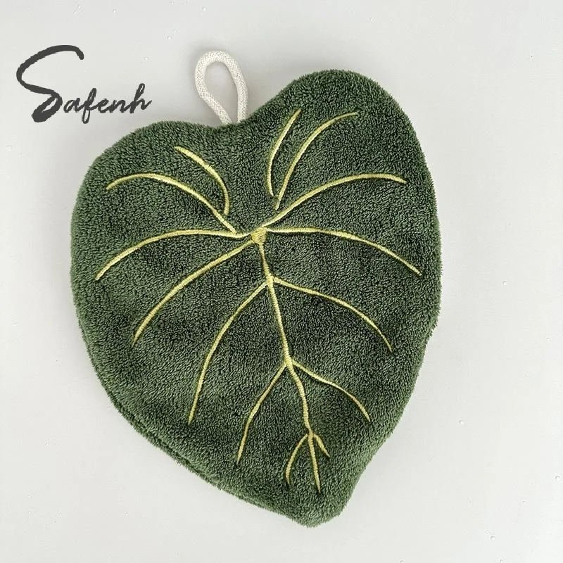 Soft Double-layer Leaf Style Hand Towel Thickened Absorbent Hanging Hand Cloth Speed Dry Handkerchief Rag