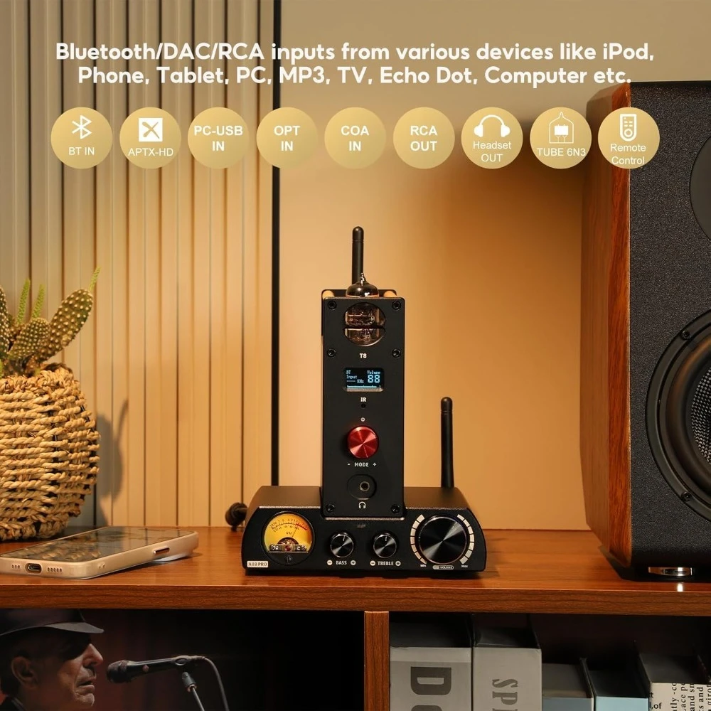 

Ламповый предусилитель T8 6N3 с Bluetooth 5.0, USB DAC, APTX, Hi-Fi усилитель для наушников, беспроводной аудиоприемник, пульт дистанционного управления - НОВИНКА