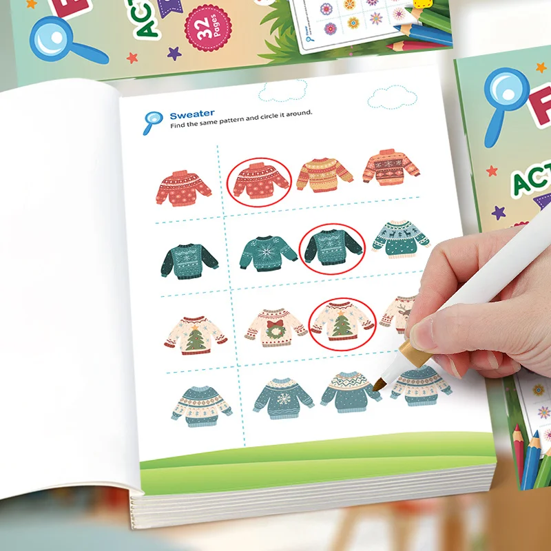 Matching Fun Game Book, Animal/profession/leaf/fruit and Vegetable Theme, Circle Drawing/connection Exercise Book, 32 Pages