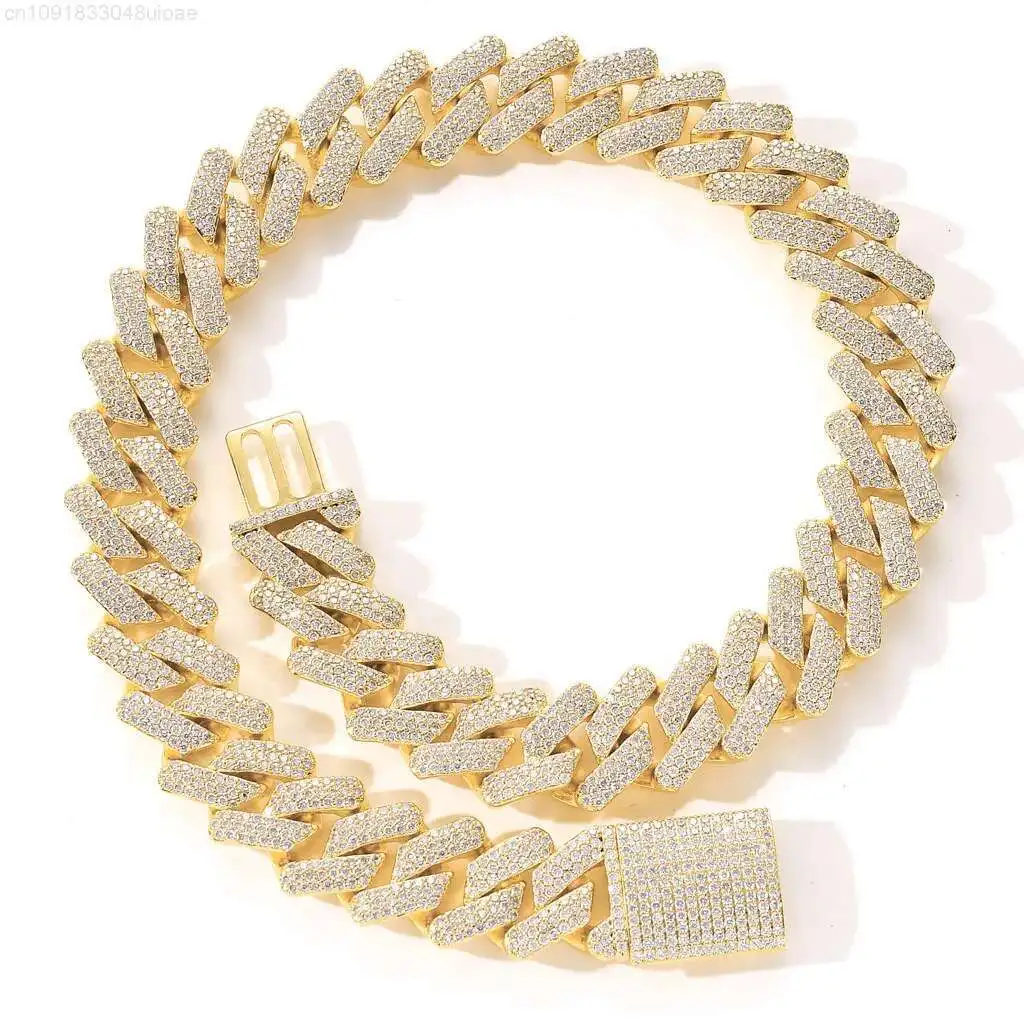 

Hip Hop Fine Jewelry Men 20mm Chunky Miami Cuban Chain Cubic Zircon Brass 14k Gold Plated Thick Prong Cuban Link Chain Necklace
