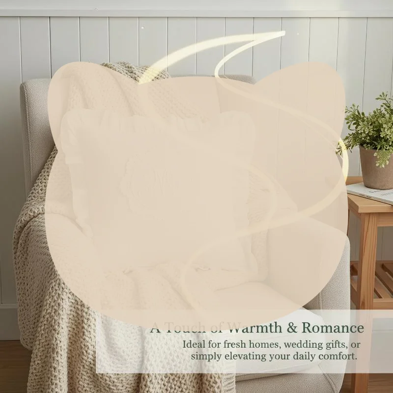Elegant French Lotus Frill Lace Cushion Cover Skin-Friendly Washed Soft Pillow Cover for Bedroom Office Sofa