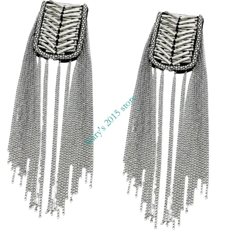 2Pcs Hand-Sewn Shoulder Epaulettes for Formalwear, Pair with Metal Tassels and Angled Tube Rows for Weddings and Ceremonies