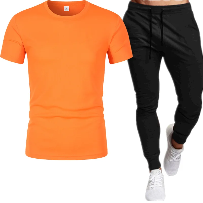 

2025 Summer New Men Mesh T-shirt Sports Set Outdoor Leisure Breathable Training Short Sleeve Sports Pants Two Piece Set