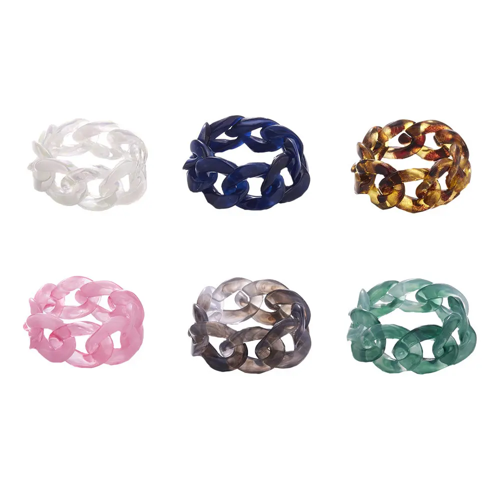 6Pcs Unique Resin Finger Rings Elegant Chain Design Jewelry Ideal for Party Gathering Gift Accessory Finger Ring