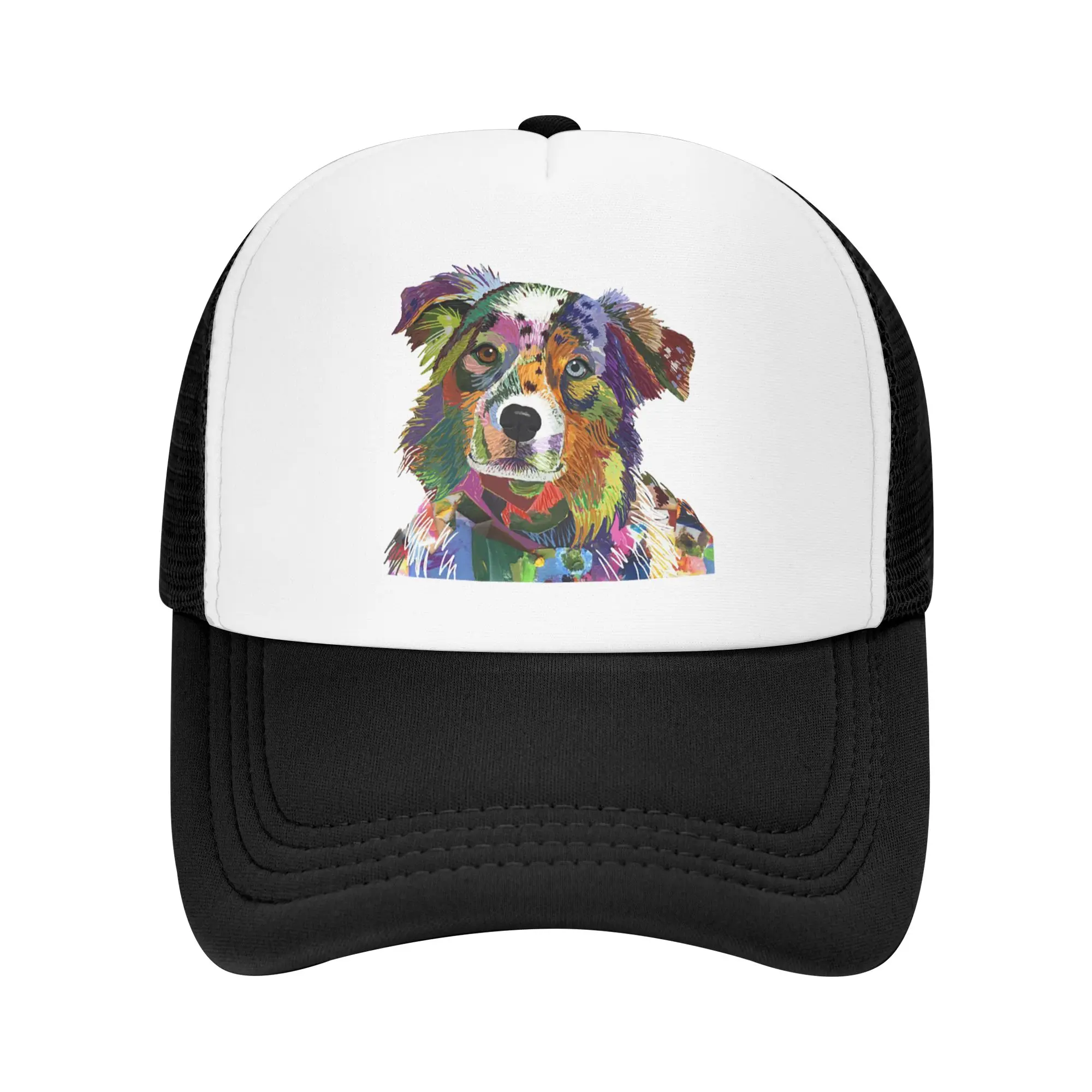 

Watercolorful Dog Border Collie Grid Trucker Hat Baseball Cap Hats for Men Summer Mens Cap Casual Four Seasons One Size