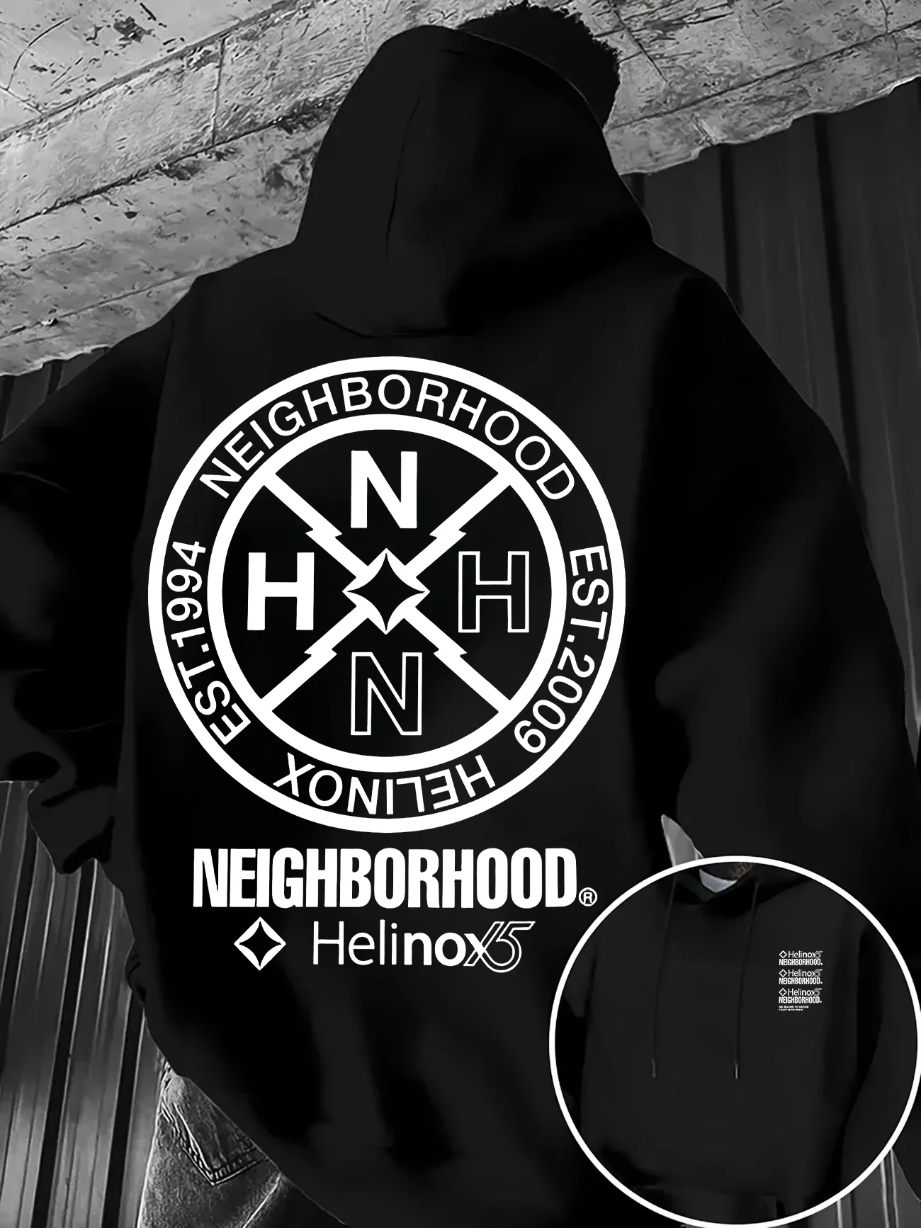 Loose Men's Hooded Sweatshirt Winter-spring Padded Version Neighborhood Circular Print Japanese-style Street Casual Hoodie Shirt