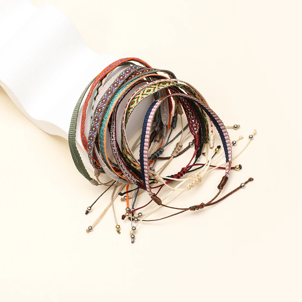 ZMZY Boho Jewelry Braided Bracelet For Women Hand Weave Bracelets Bohemian Pattern Friends Vintage Textile Pulseras Mujer