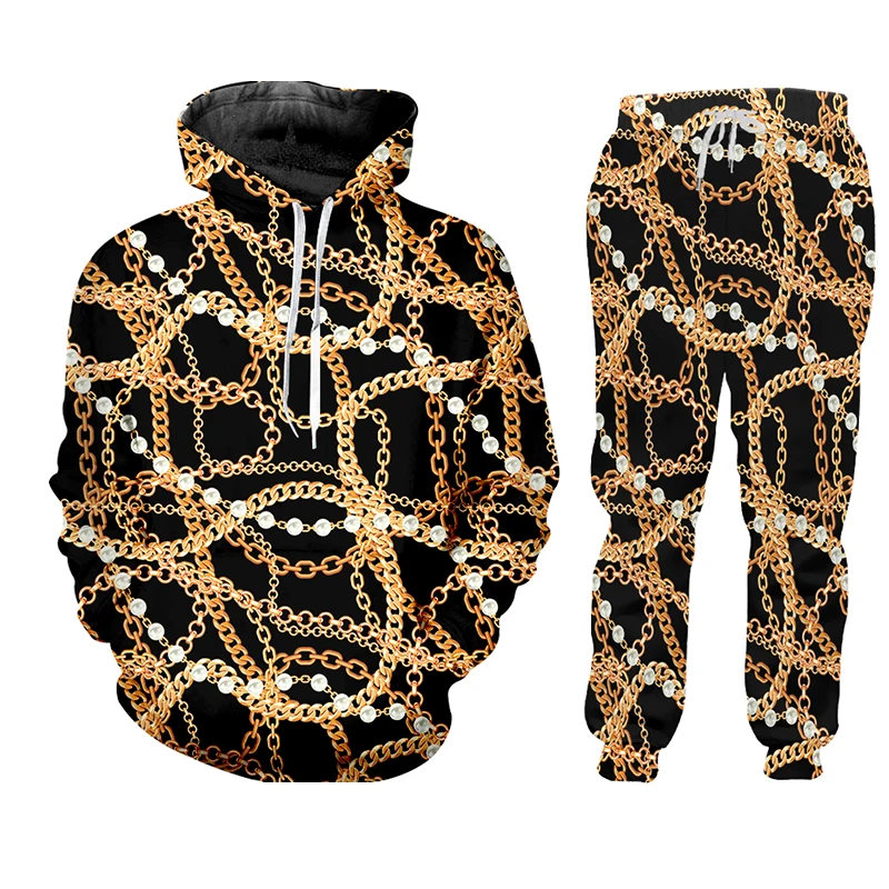Necklace Hoodie Man Tracksuits Men's Sets 3D Print Sets Men Two-piece Luxury Zipper Tracksuits Trouser Sweat Suits Sets Custom