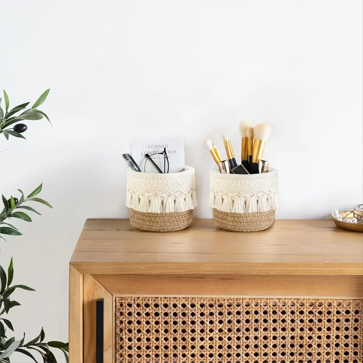 2026 Trend Makeup Brush Holder Comb Brush Mini Storage Basket Boho Style Basket, Used for Pen Pencil Case Container A
