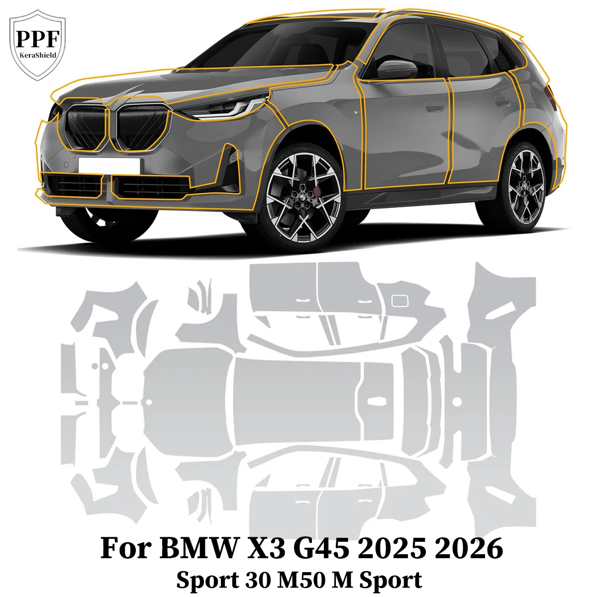 

For BMW X3 G45 Sport 30 M50 M Sport 2025 2026 Pre-cut Clear PPF TPU Car Paint Protection Film Anti-Scratch Repairable Repairable