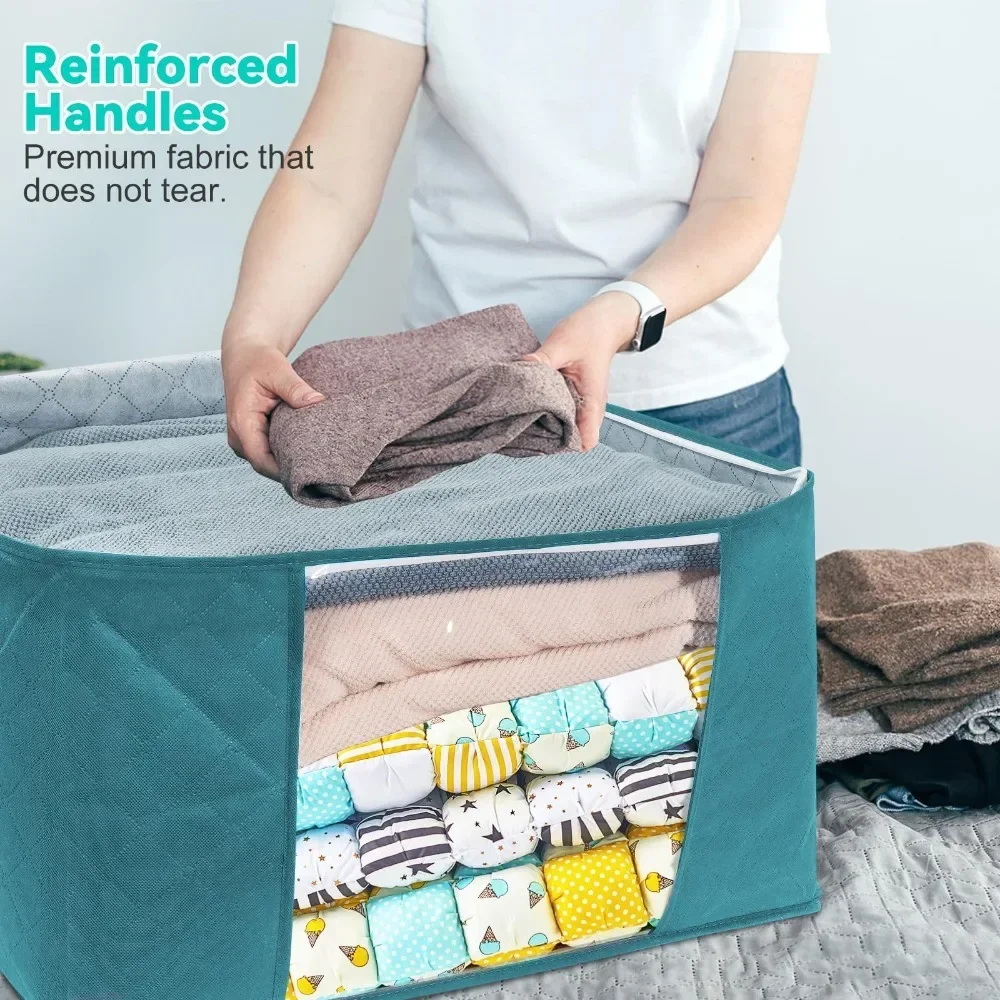 Clothing Storage Box Foldable Cotton Quilt Organizer Box Transparent Wardrobe Large Capacity Closet Pouch Dustproof Storage Bag