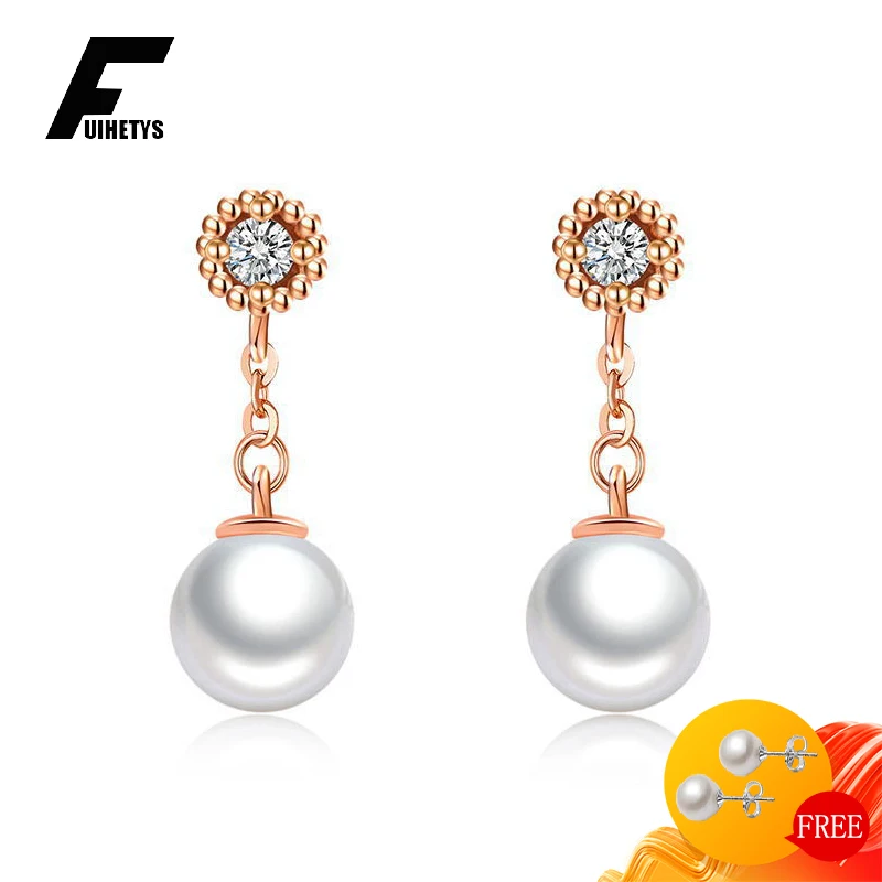 

FUIHETYS Pearl Zircon Earrings for Women 925 Silver Jewelry Wedding Party Engagement Gift Accessories Drop Earring Wholesale