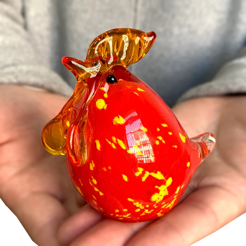 Hand Blown Colorful Glass Chicken Ornament Multicolor Turkey Statue Animal Figurine for Home Decor Kids Christmas Gift