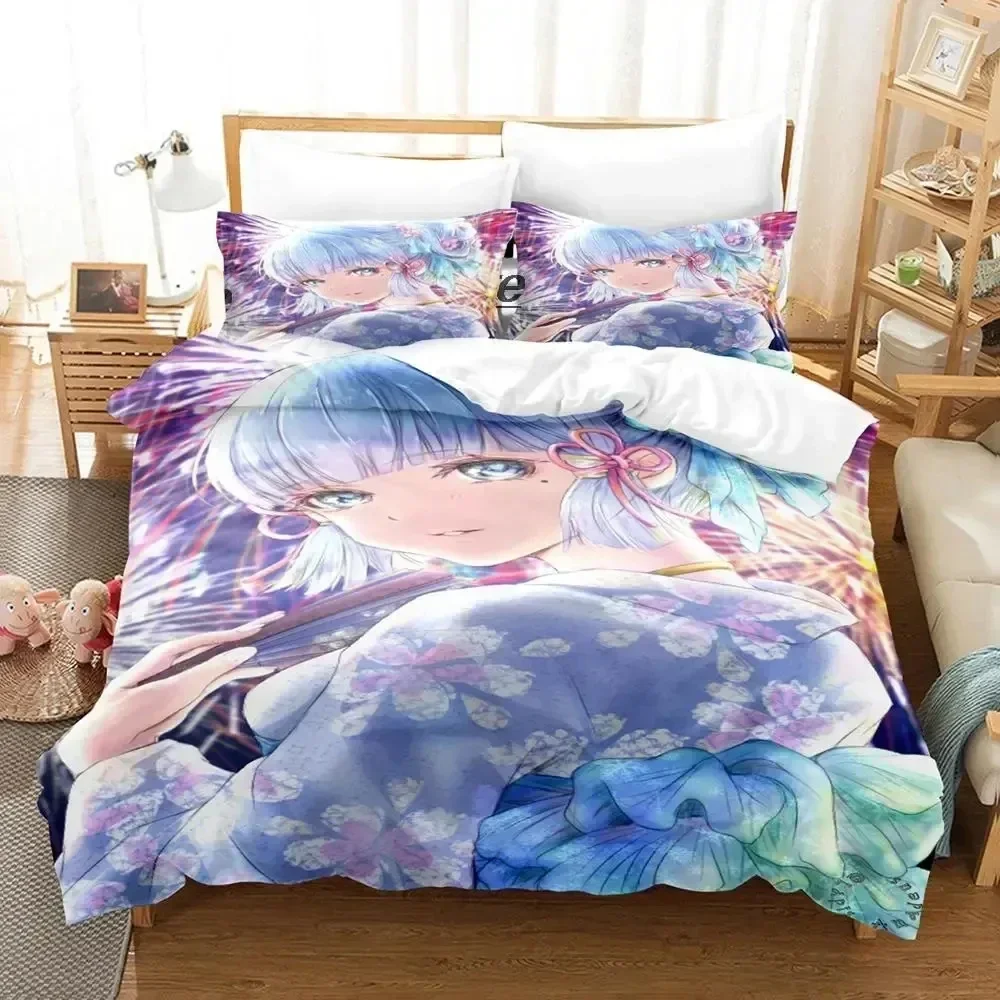 Game Genshin Impact Kamisato Ayaka Bedding Set Duvet Cover Bed Set Quilt Cover Pillowcase Comforter king Queen Size Boys Adult