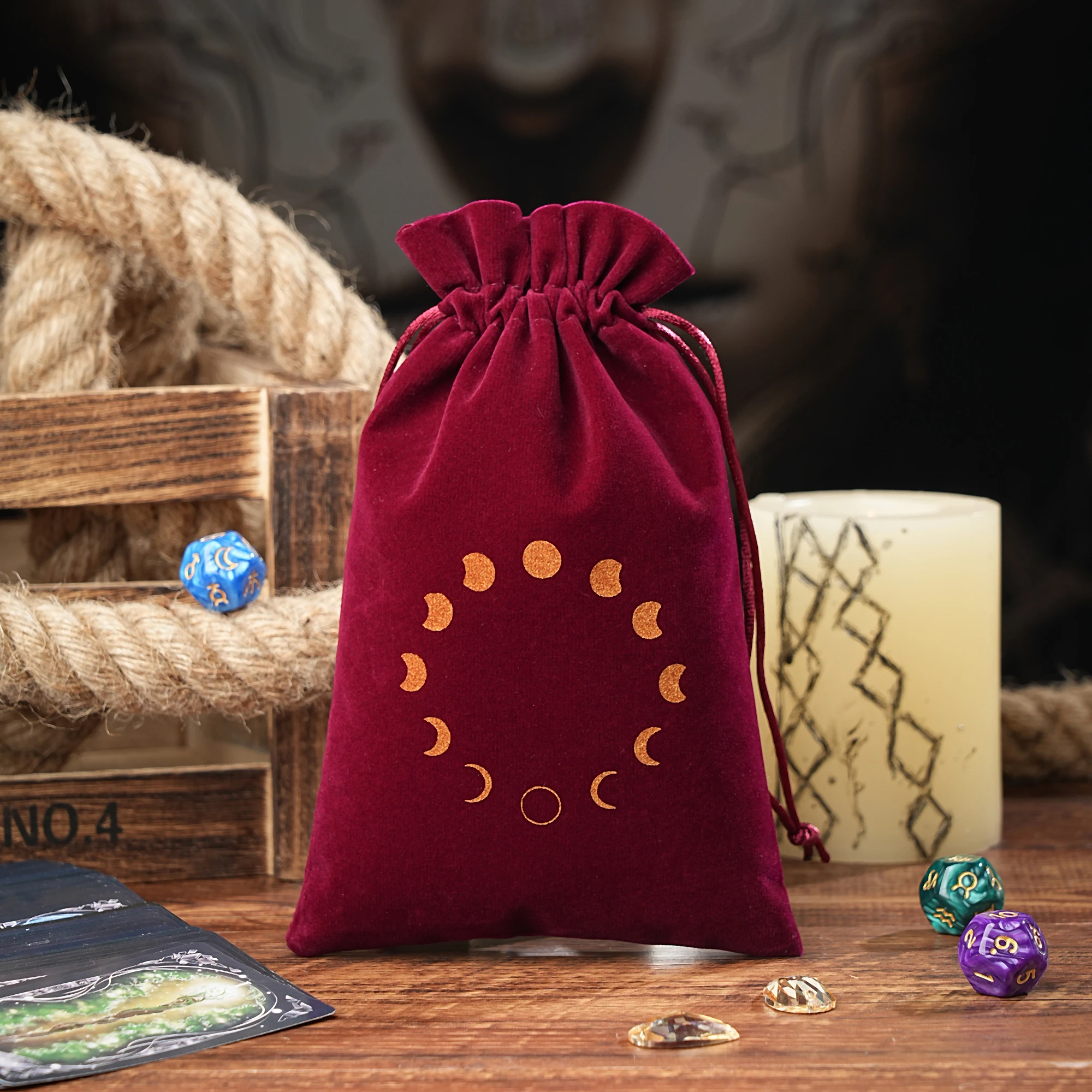 14x22cm Larger Velvet Moon Phase Tarot Oracle Cards Storage Bag Tarot Pouch Rune Dice Crystal Jewelry Bag Pouch Witch Divination