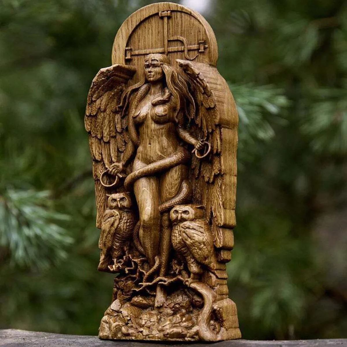 Lilith Ishtar Wood Carved Astaroth Statue Pegan Peganism God Altar Figure Décor