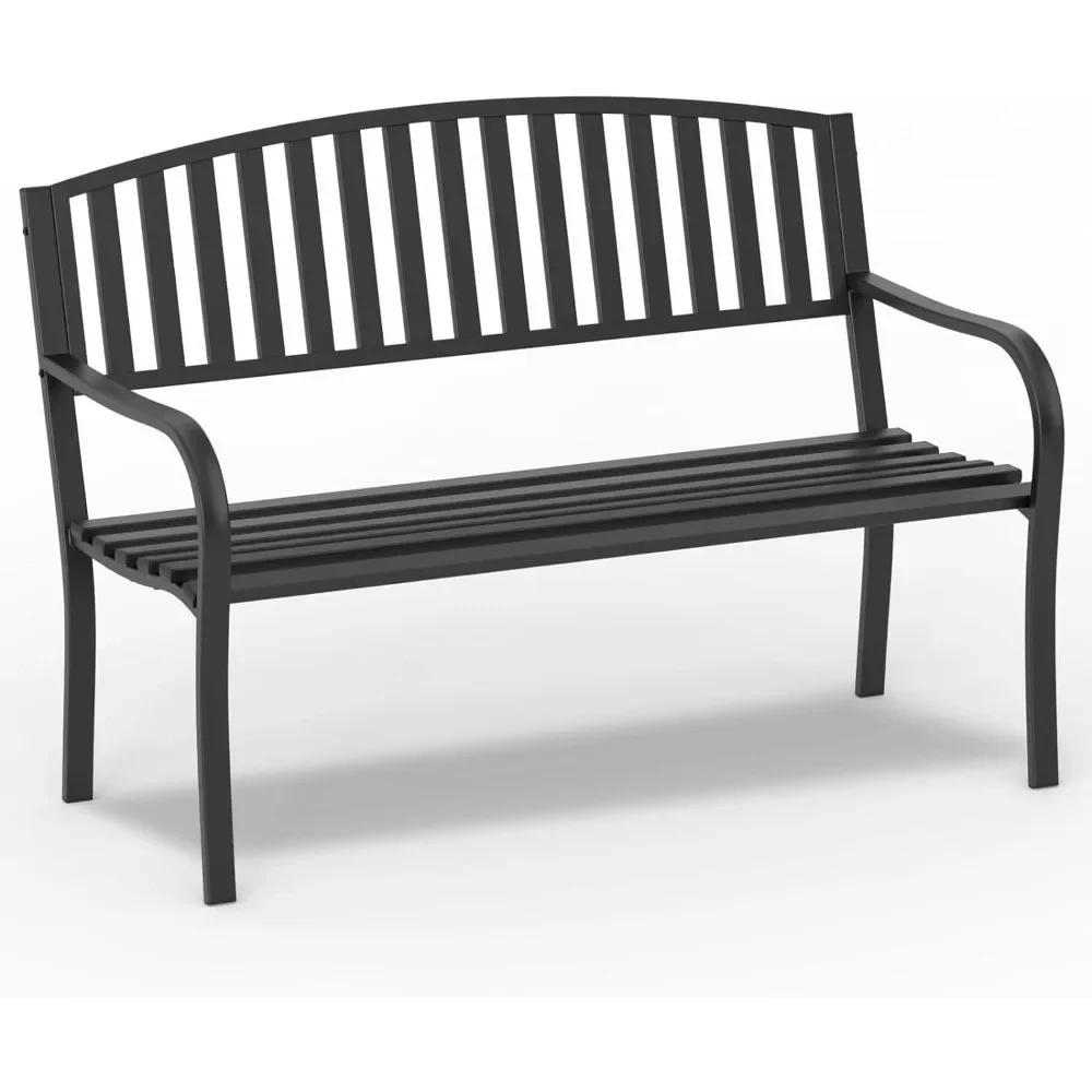 

50'' Outdoor Bench Weatherproof, Cast Iron All Metal Frame Garden Bench, Anti-Rust Patio Park Bench for Front Porch, Yard, Lawn
