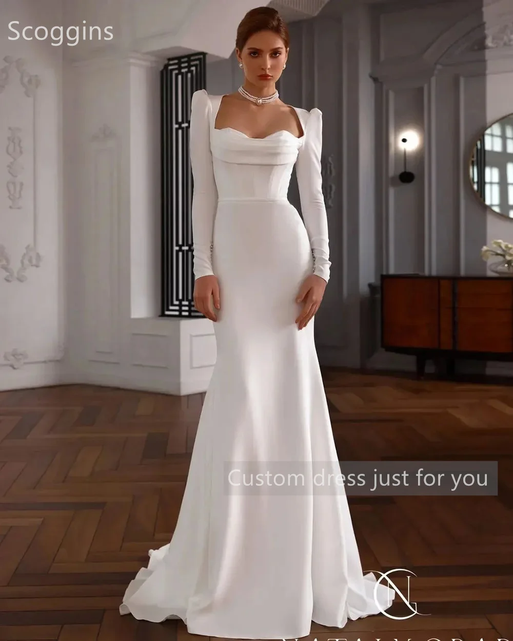 Scoggins فساتين سهرة Customize Sweetheart Satin Surface Women Bridal Gowns Shining Mermaid Wedding Dresses Formal Elegant Engage