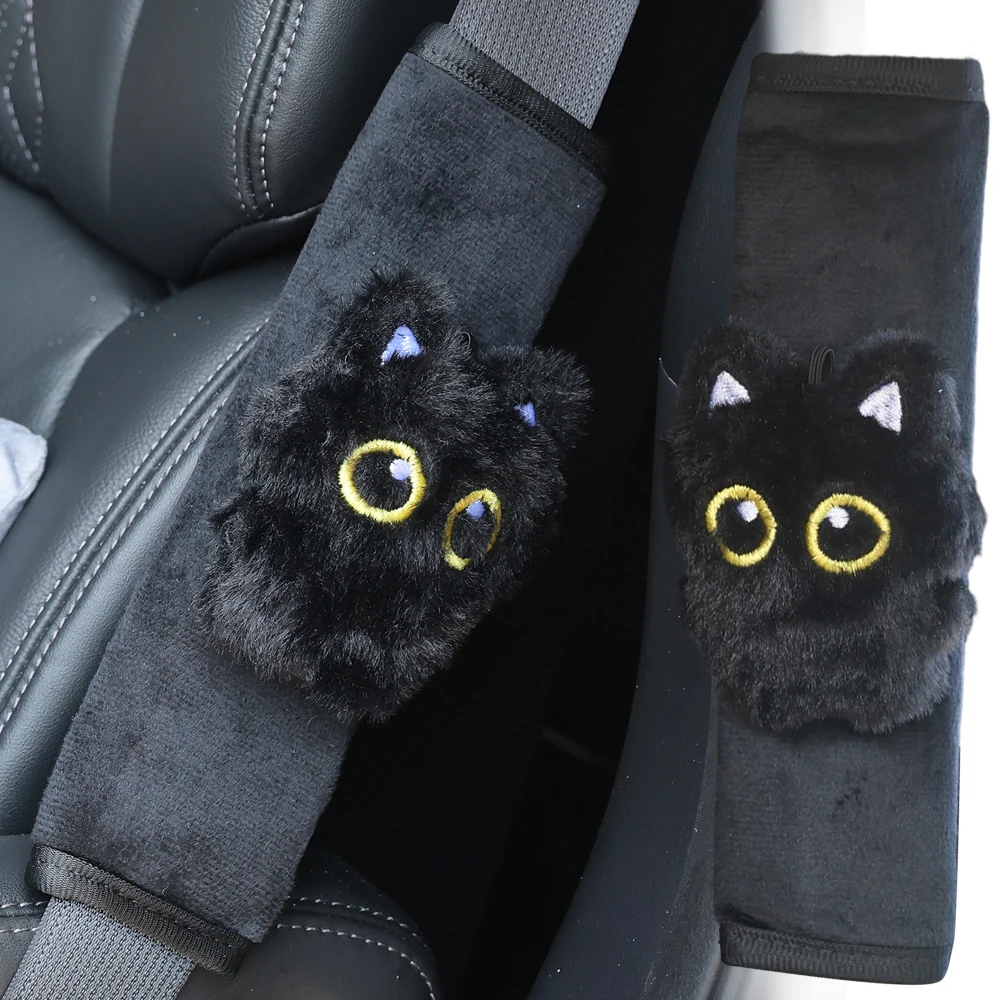 

1/2PCS Black Cat Cartoon Car Seat Belt Shoulder Covers Fashionable Auto Interior Decor Accessories Adults's Shoulder Protectors